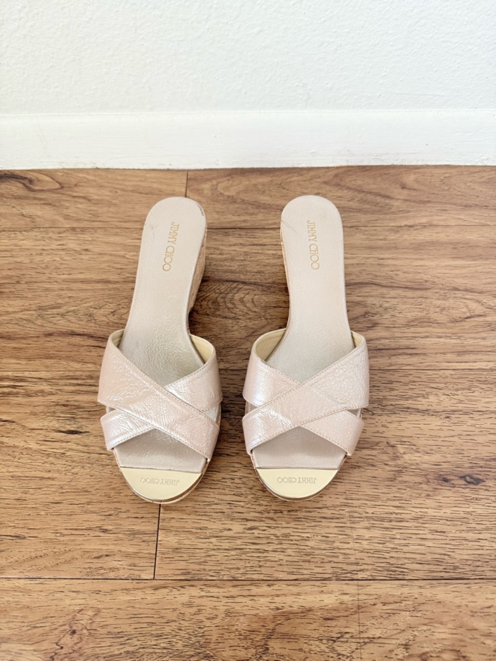 Jimmy Choo Metallic Wedge Sandals Size 37 US 7 - Picture 5 of 7